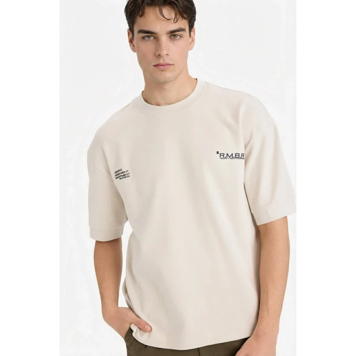 Defacto F8148AXER22 Ekru Nefes Alabilen Loose Fit Baskılı Tişört