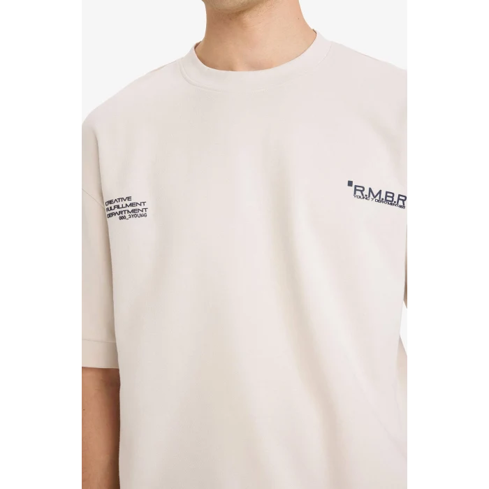 Defacto F8148AXER22 Ekru Nefes Alabilen Loose Fit Baskılı Tişört