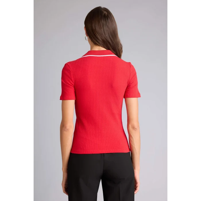 Defacto E5786AXRD70 Kırmızı Slım Fıt Polo Yaka Fitilli Kaşkorse Kısa Kollu Polo Tişört