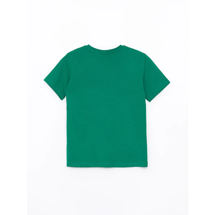 LCW Kids Yeşil Bisiklet Yaka Baskılı Kısa Kollu Erkek Çocuk Tişört
