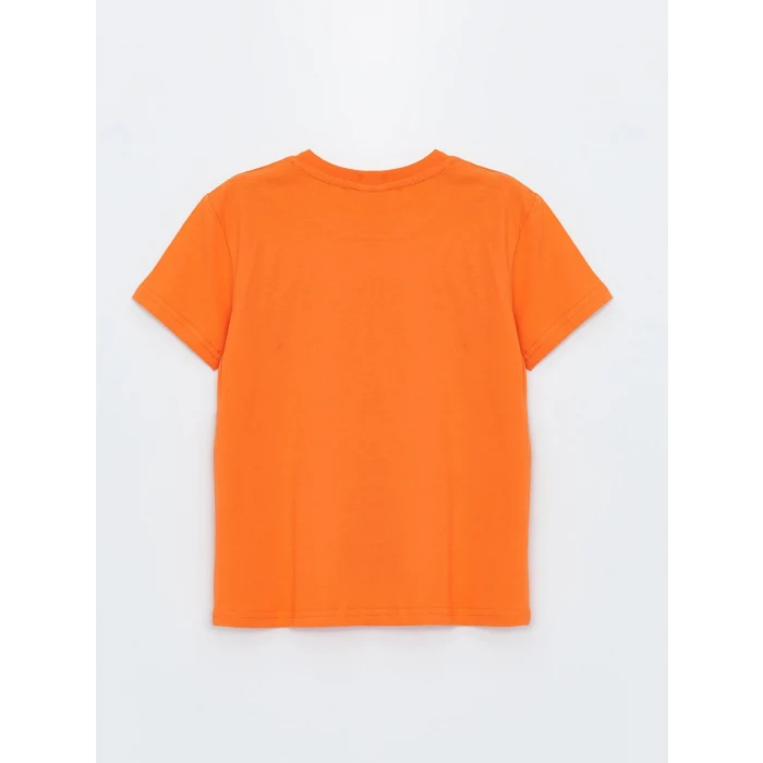 LCW Kids Turuncu Bisiklet Yaka Baskılı Kısa Kollu Erkek Çocuk Tişört