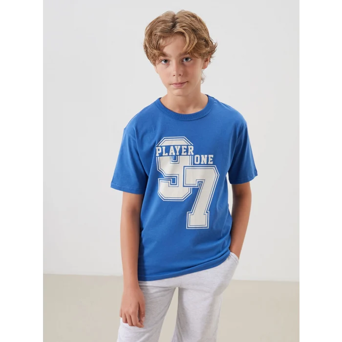 LCW Kids Mavi Bisiklet Yaka Erkek Çocuk Tişört