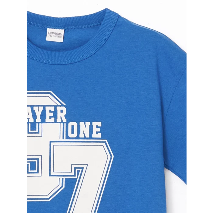 LCW Kids Mavi Bisiklet Yaka Erkek Çocuk Tişört