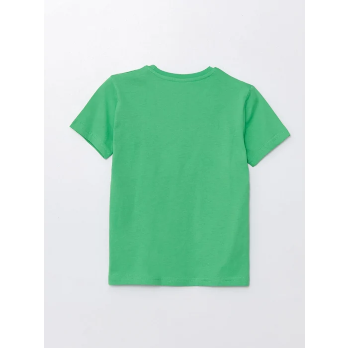 LCW Kids Yeşil Bisiklet Yaka Baskılı Kısa Kollu Erkek Çocuk Tişört