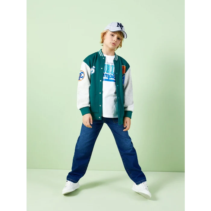 LCW Kids Beyaz Bisiklet Yaka Baskılı Kısa Kollu Erkek Çocuk Tişört