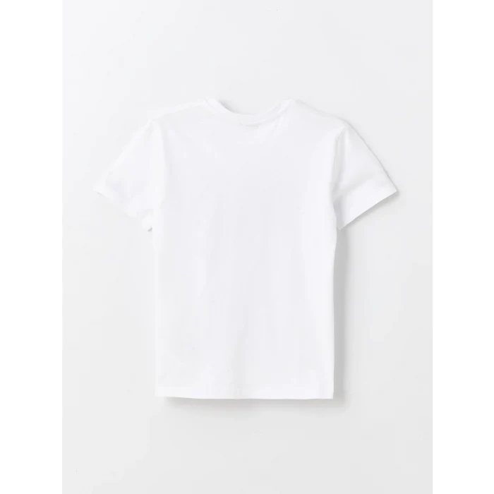 LCW Kids Beyaz Bisiklet Yaka Baskılı Kısa Kollu Erkek Çocuk Tişört