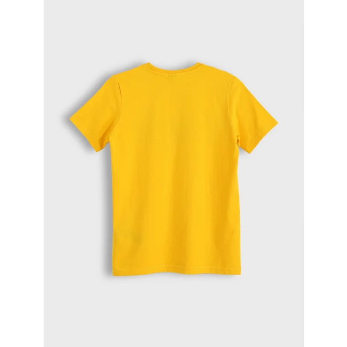 LCW Kids Sarı Bisiklet Yaka Baskılı Kısa Kollu Erkek Çocuk Tişört