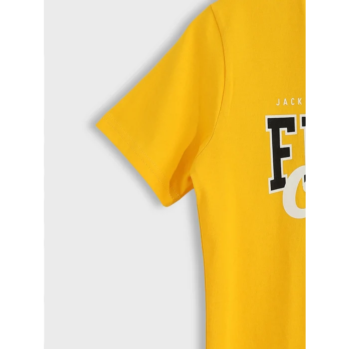 LCW Kids Sarı Bisiklet Yaka Baskılı Kısa Kollu Erkek Çocuk Tişört