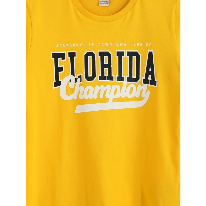 LCW Kids Sarı Bisiklet Yaka Baskılı Kısa Kollu Erkek Çocuk Tişört