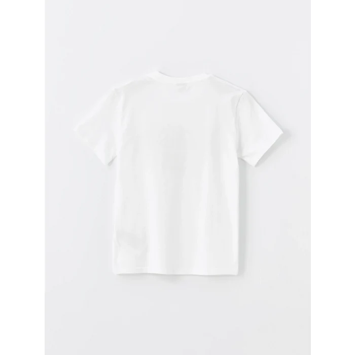 LCW Kids Ekru Bisiklet Yaka Baskılı Kısa Kollu Erkek Çocuk Tişört