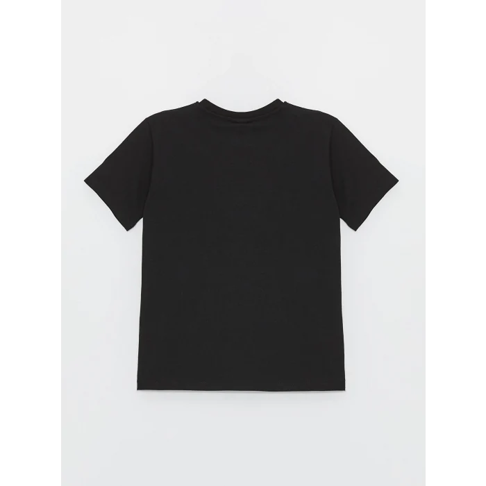 LCW Kids Siyah Bisiklet Yaka Baskılı Kısa Kollu Erkek Çocuk Tişört