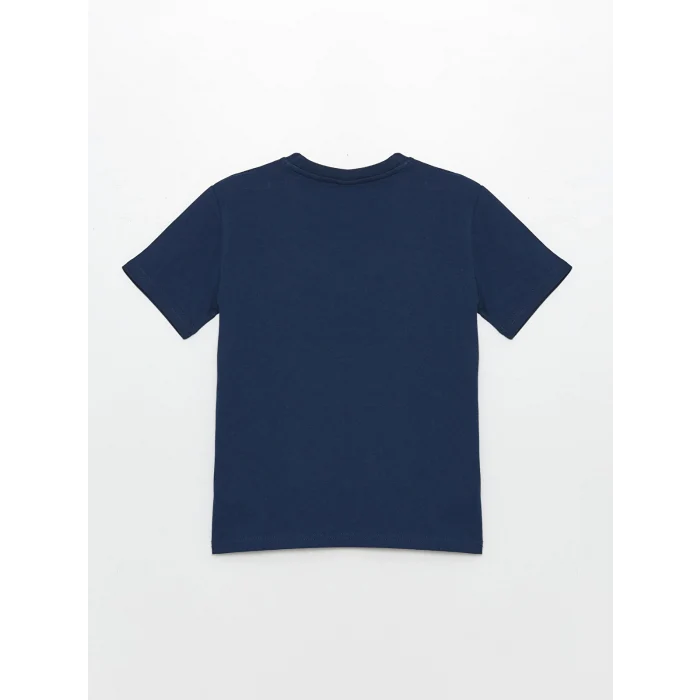 LCW Kids Lacivert Bisiklet Yaka Baskılı Kısa Kollu Erkek Çocuk Tişört