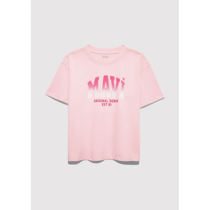 Mavi 7610386-71007 Mavi Logo Baskılı Pembe Tişört