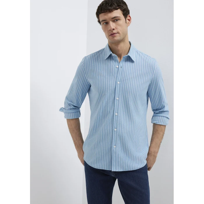 Mavi 0211404-91579 Çizgili Mavi Gömlek