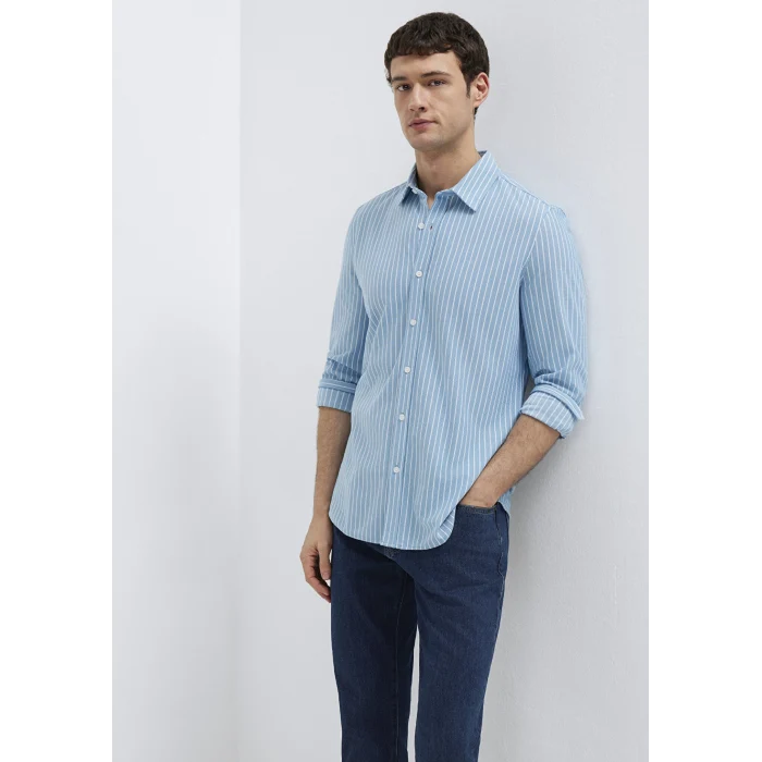 Mavi 0211404-91579 Çizgili Mavi Gömlek