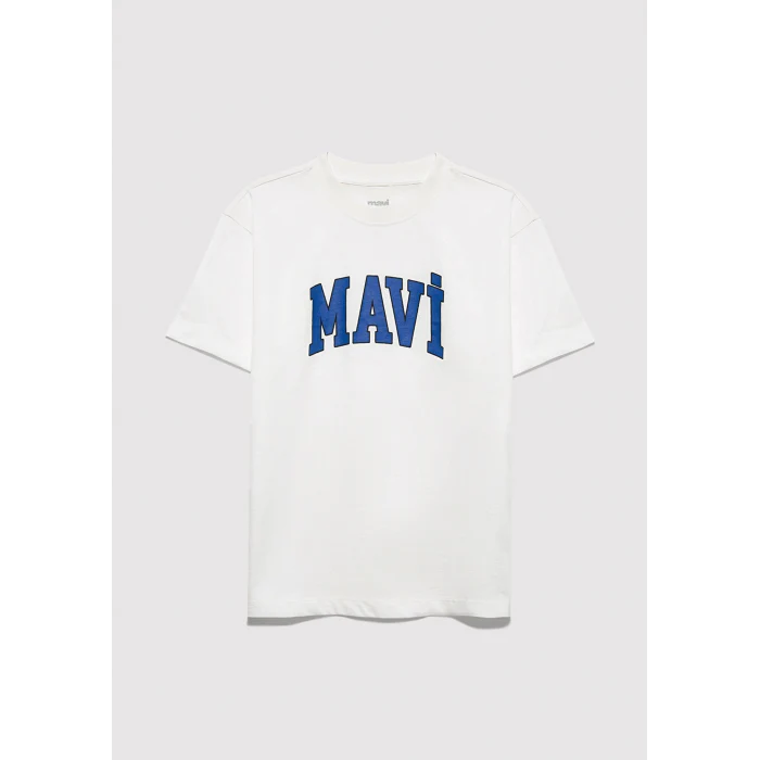 Mavi 6610418-70057 Mavi Logo Baskılı Ekru Tişört