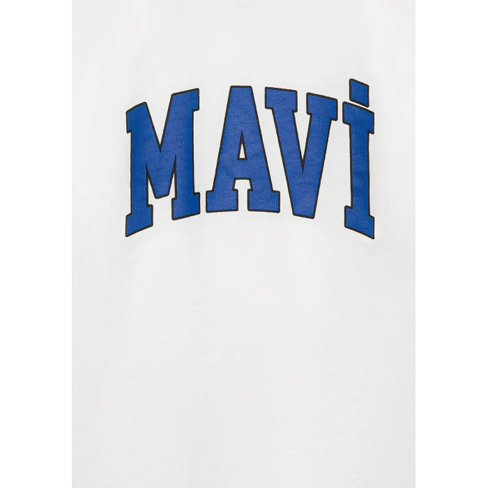 Mavi 6610418-70057 Mavi Logo Baskılı Ekru Tişört