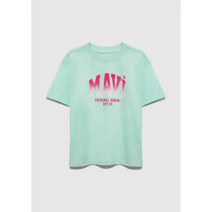 Mavi 7610386-71643 Mavi Logo Baskılı Yeşil Tişört