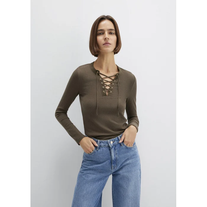 Mavi 1613839-87538 Uzun Kollu Haki Tişört