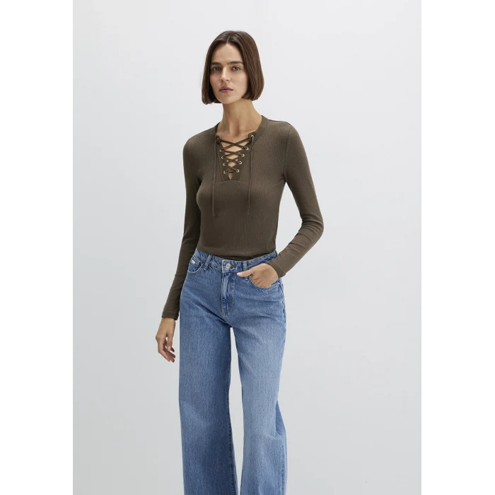 Mavi 1613839-87538 Uzun Kollu Haki Tişört