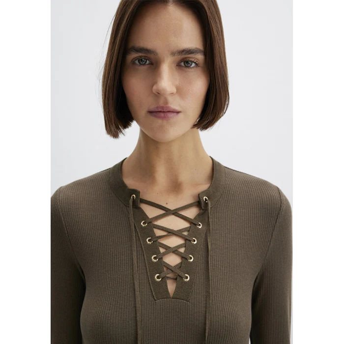 Mavi 1613839-87538 Uzun Kollu Haki Tişört