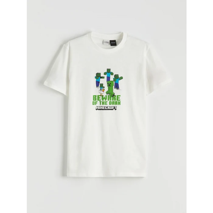 LCW Kids Ekru Minecraft Baskılı Erkek Çocuk Tişört