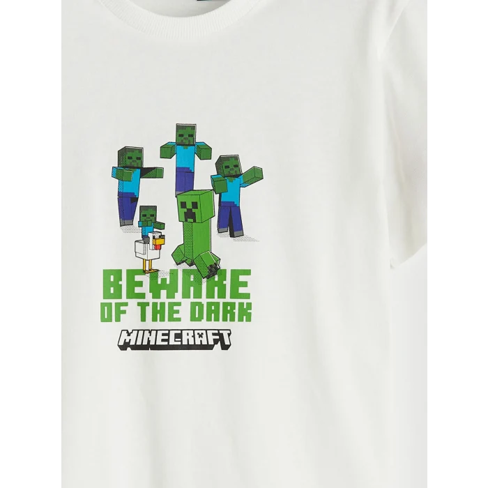 LCW Kids Ekru Minecraft Baskılı Erkek Çocuk Tişört