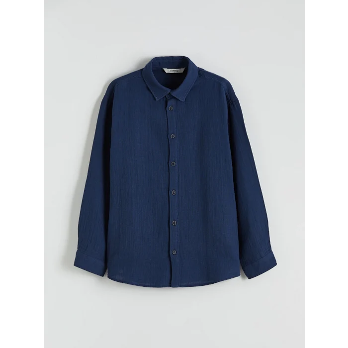 LCW Kids Lacivert Uzun Kollu Erkek Çocuk Müslin Gömlek