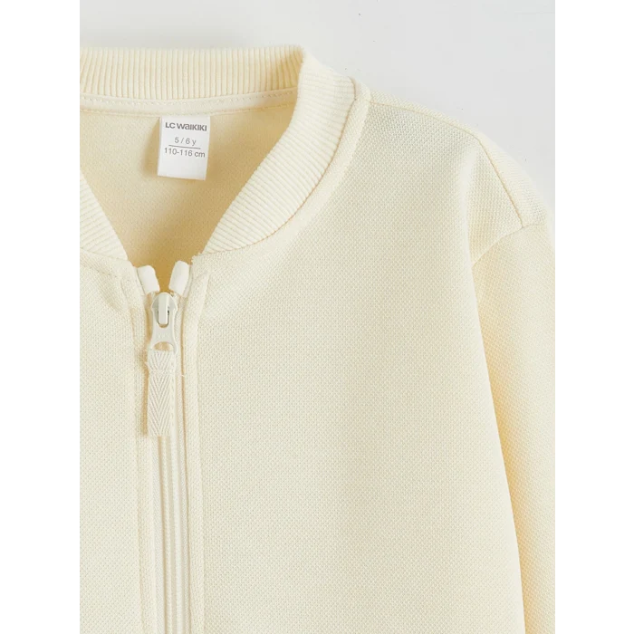LCW Kids Bej Kolej Yaka Erkek Çocuk Fermuarlı Sweatshirt