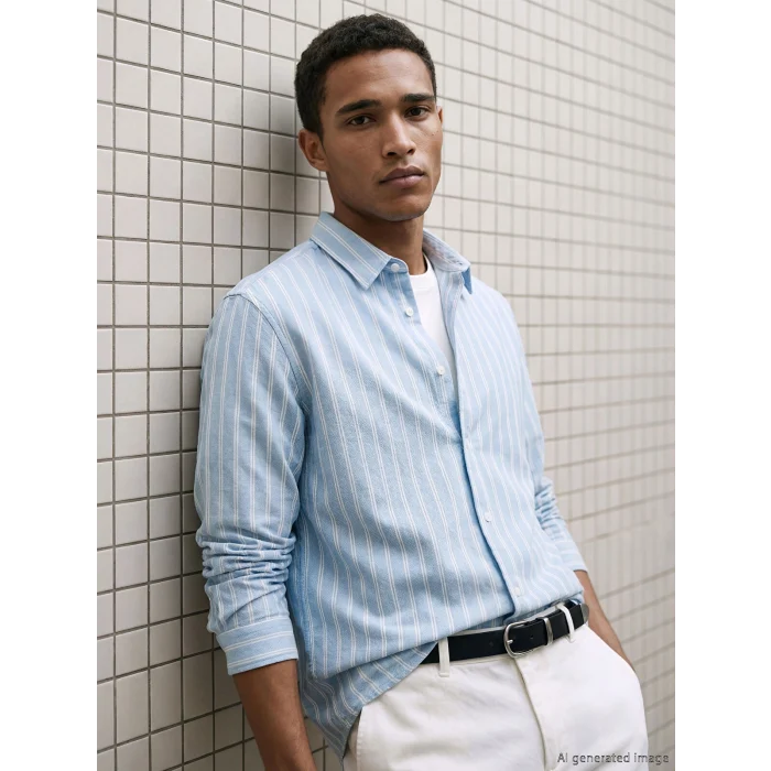 LCW Vision Mavi Regular Fit Çizgili Armürlü Erkek Gömlek