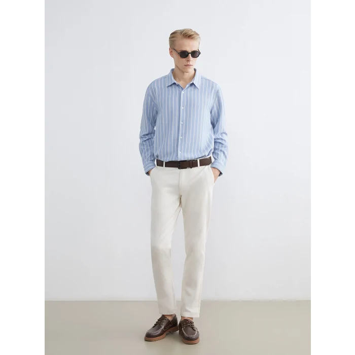 LCW Vision Mavi Regular Fit Çizgili Armürlü Erkek Gömlek