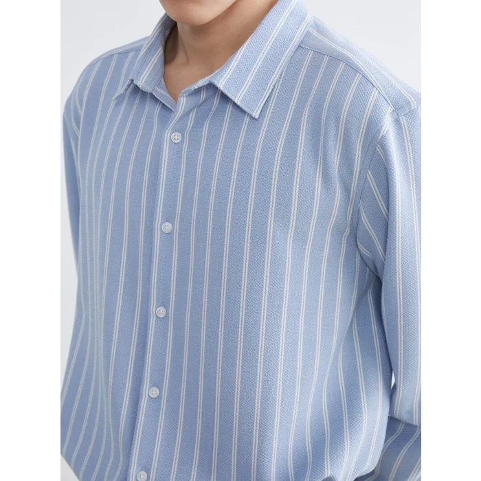LCW Vision Mavi Regular Fit Çizgili Armürlü Erkek Gömlek