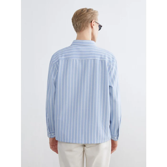 LCW Vision Mavi Regular Fit Çizgili Armürlü Erkek Gömlek