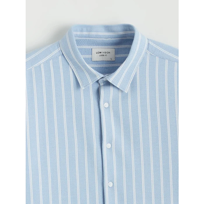 LCW Vision Mavi Regular Fit Çizgili Armürlü Erkek Gömlek