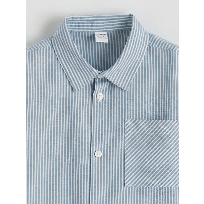 LCW Kids Mavi Çizgili Keten Karışımlı Erkek Çocuk Gömlek