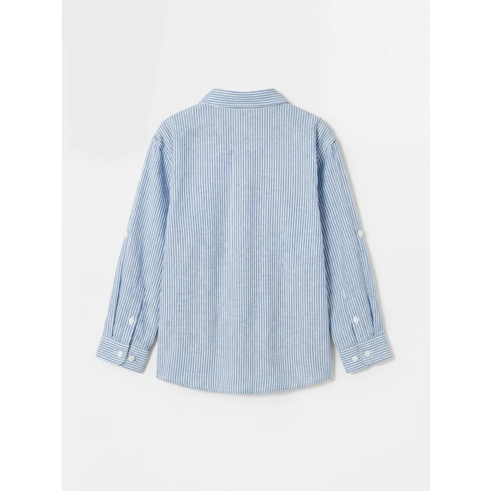 LCW Kids Mavi Çizgili Keten Karışımlı Erkek Çocuk Gömlek