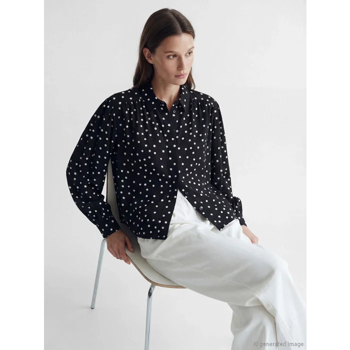 LCW Modest Siyah Puantiyeli Poplin Kadın Gömlek