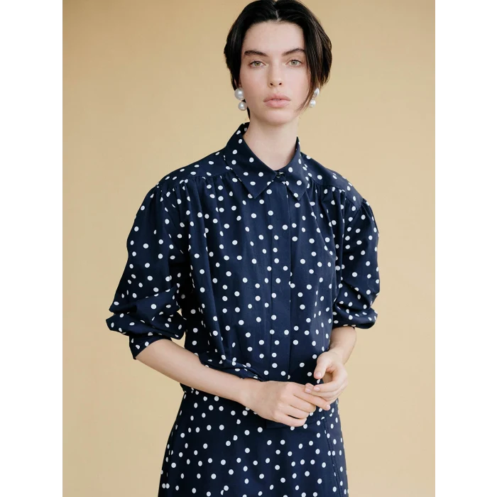 LCW Modest Siyah Puantiyeli Poplin Kadın Gömlek