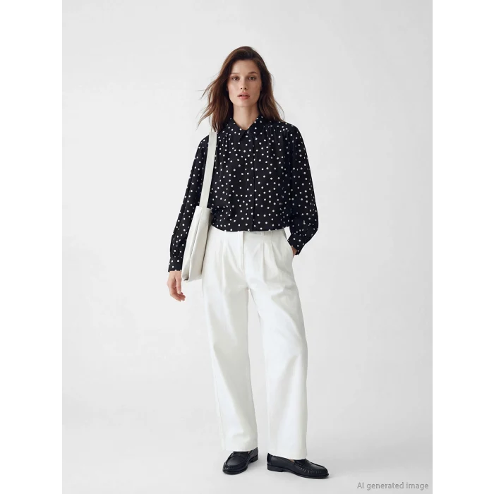 LCW Modest Siyah Puantiyeli Poplin Kadın Gömlek