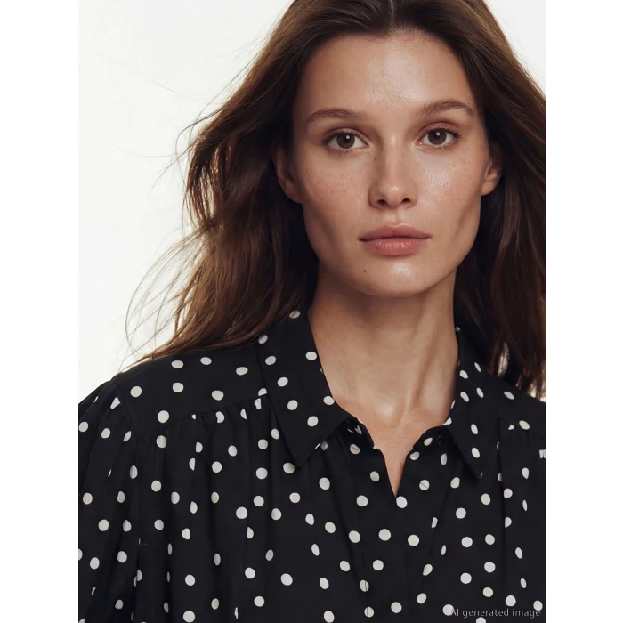 LCW Modest Siyah Puantiyeli Poplin Kadın Gömlek