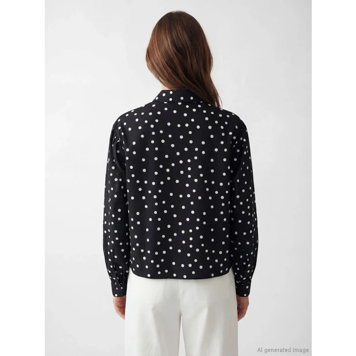 LCW Modest Siyah Puantiyeli Poplin Kadın Gömlek