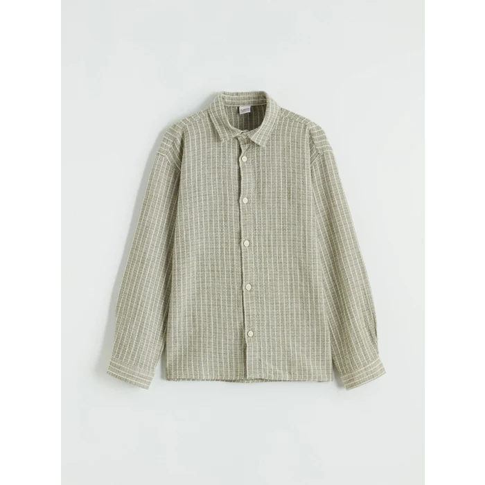 LCW Kids Haki Erkek Çocuk Çizgili Poplin Gömlek