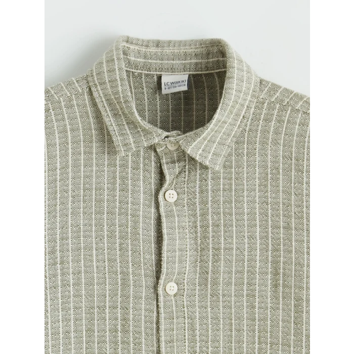 LCW Kids Haki Erkek Çocuk Çizgili Poplin Gömlek