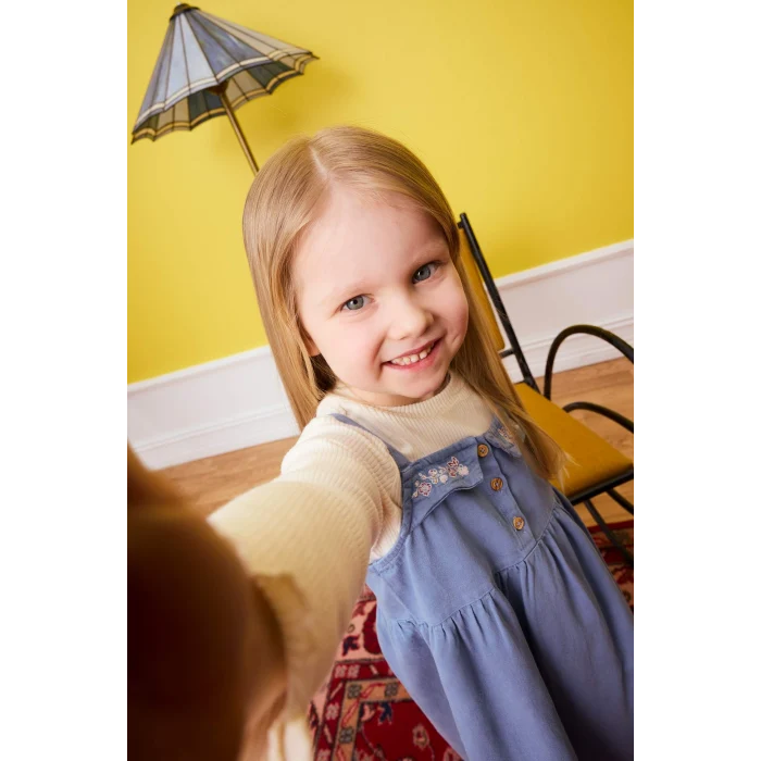 Defacto G8142A5BE746 Mavi 2li Takım Tışört Nakışlı Elbise Kız Bebek