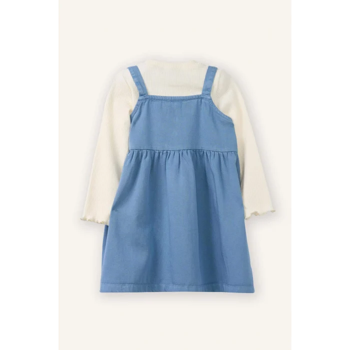 Defacto G8142A5BE746 Mavi 2li Takım Tışört Nakışlı Elbise Kız Bebek