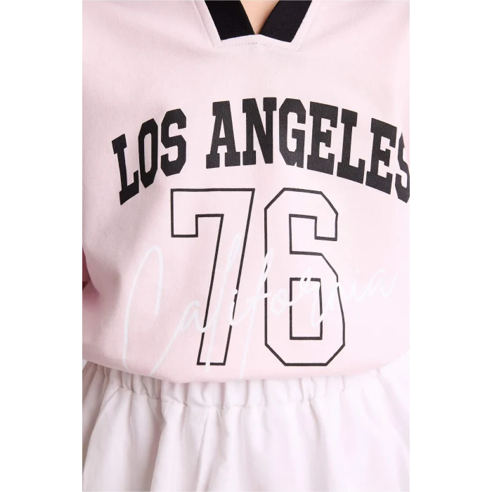 Defacto G8466A8PN74 Pembe Oversıze Polo Yaka Baskılı Tişört Kız Çocuk