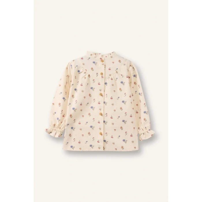 Defacto G8095A5ER99 Ekru %100 Pamuklu Çiçekli Gömlek Kız Bebek