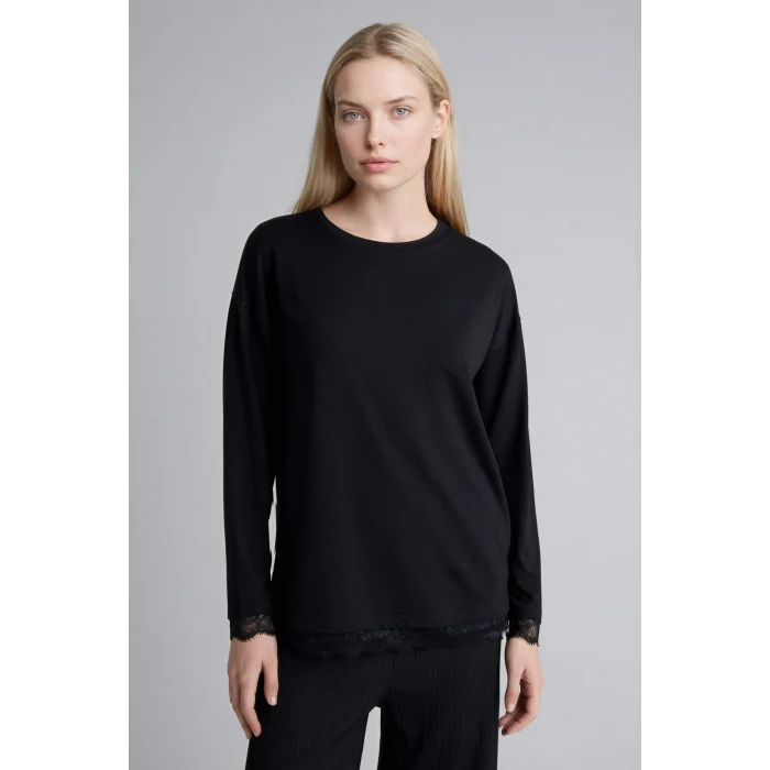 Defacto H1205AXBK81 Siyah Relax Fıt Bisiklet Yaka Uzun Kollu Tişört