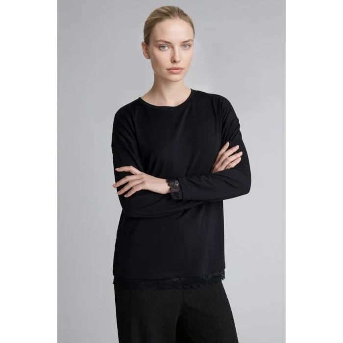 Defacto H1205AXBK81 Siyah Relax Fıt Bisiklet Yaka Uzun Kollu Tişört