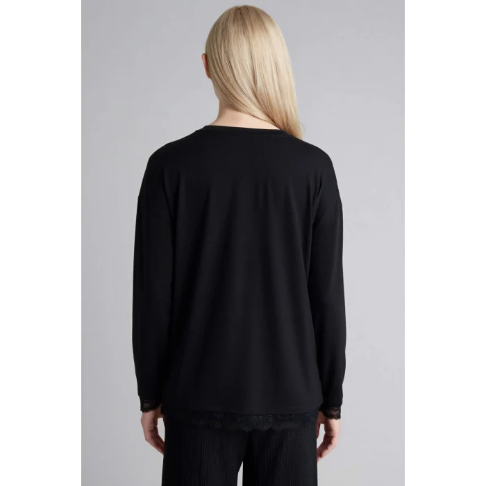 Defacto H1205AXBK81 Siyah Relax Fıt Bisiklet Yaka Uzun Kollu Tişört